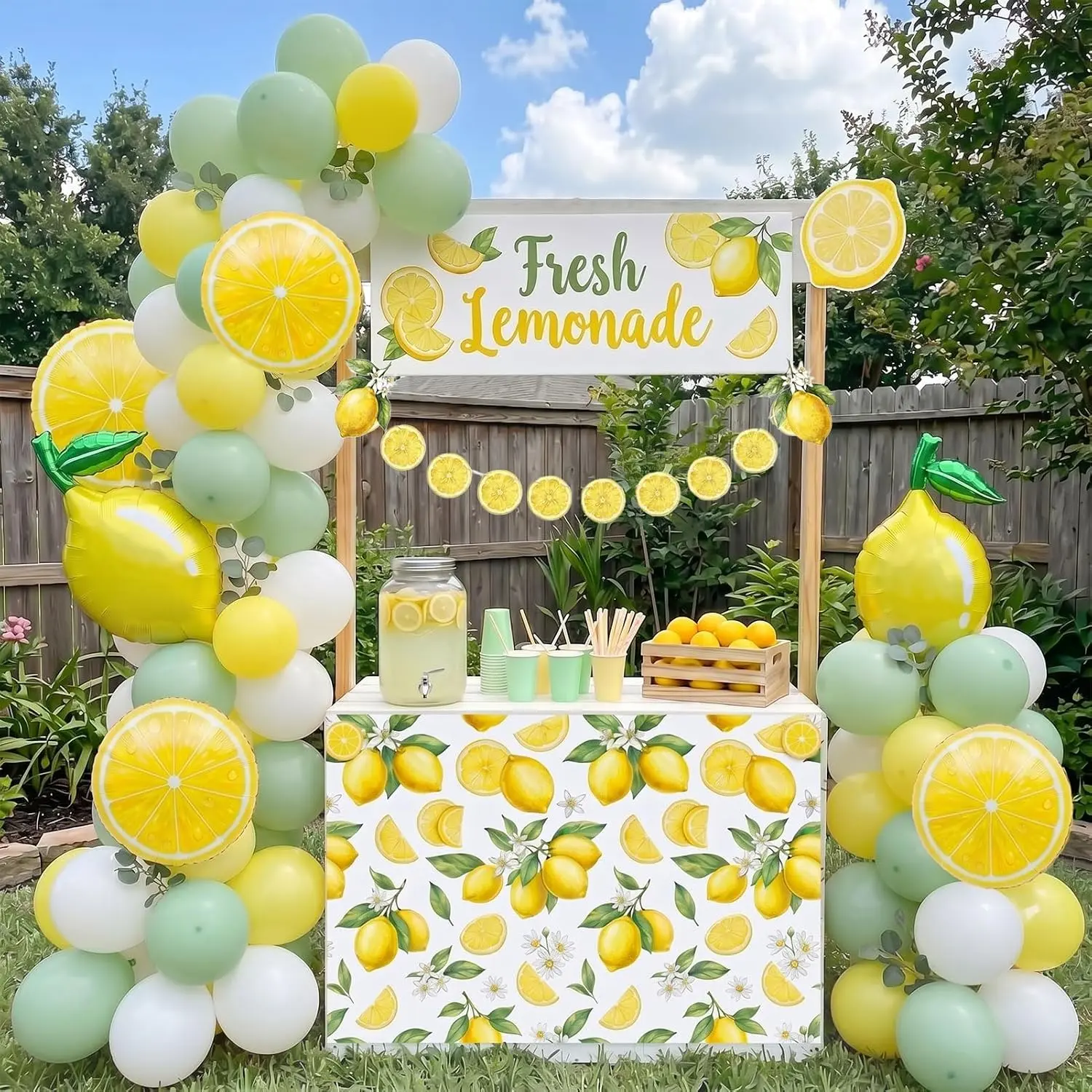 Lemonade Stand Decor Kit Lemon Balloons & Banner for Summer Party| Perfect for birthdays and baby showers; instantly creates a refreshing, citrus-themed fruit photo booth backdrop
