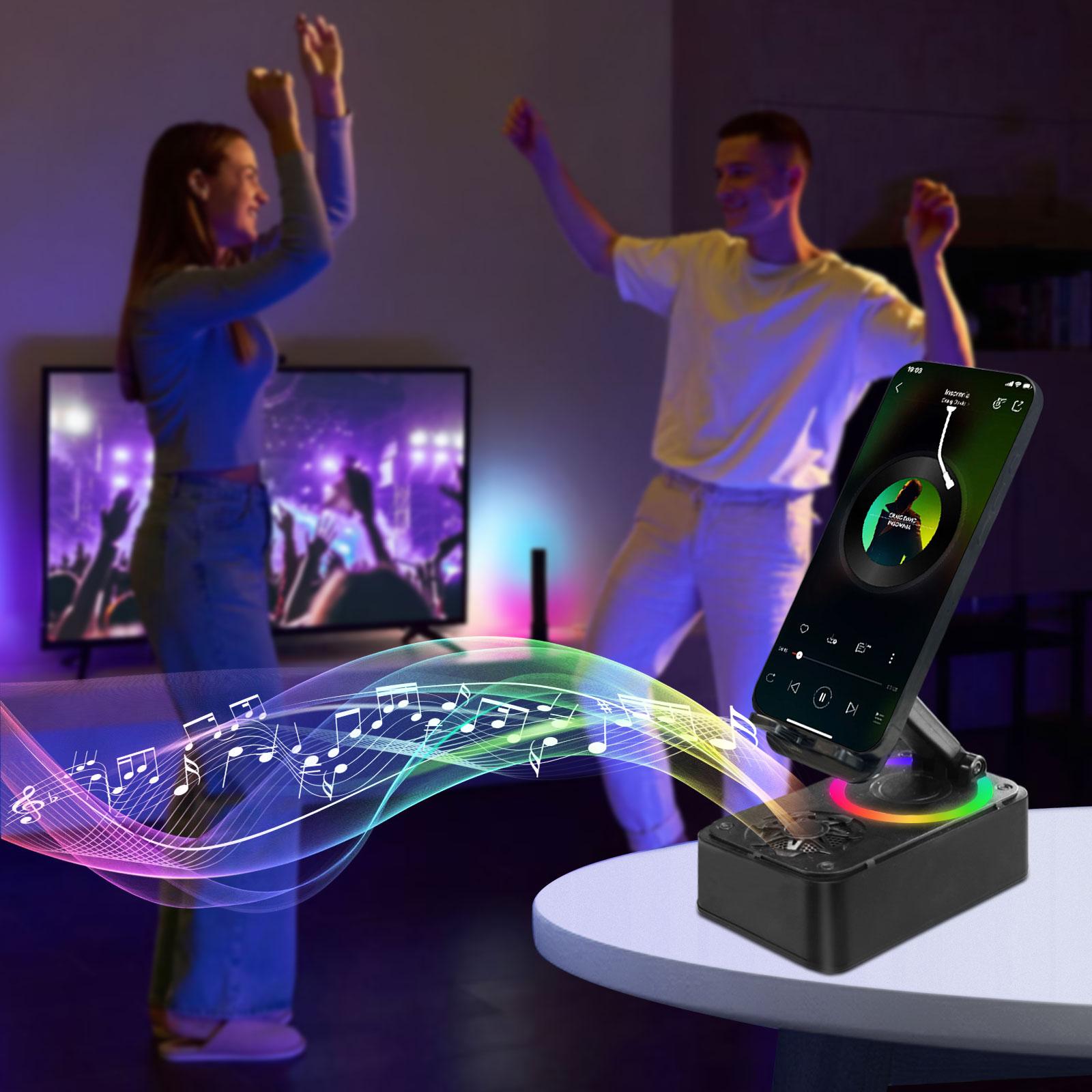 Wireless Audio Bluetooth Speaker, 3-in-1 Cellphone Holder, with USB EmergencyRechargeable (1200mAh), LED Nightlight, 360°Foldable for Phone or Pad, For Home, Car, OutdoorGifts for Friend, Family