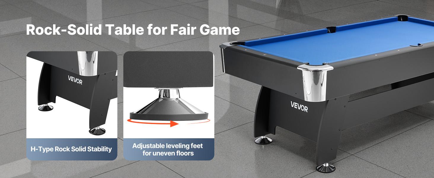 VEVOR Pool Table, 7 ft Portable Billiards Tables, Adjustable Feet Stable Game Table, Entertainment Set Includes Ball, Cue, Rack, Chalk and Brush, Black with Bule Cloth, for Family Use, Recreation Room VEVOR Pool Table, 7 ft Portable Billiards Tables, Adjustable Feet Stable Game Table, Entertainment Set Includes Ball, Cue, Rack, Chalk and Brush, Black with Bule Cloth, for Family Use, Recreation Room