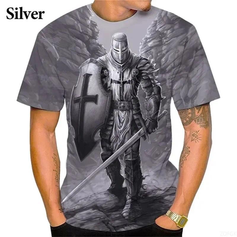 Summer 3d Print Templar Graphic T Shirts Cross Graphic Print Personality Streetwear Short Sleeve Tee Tops Men's Oversized Tshirt