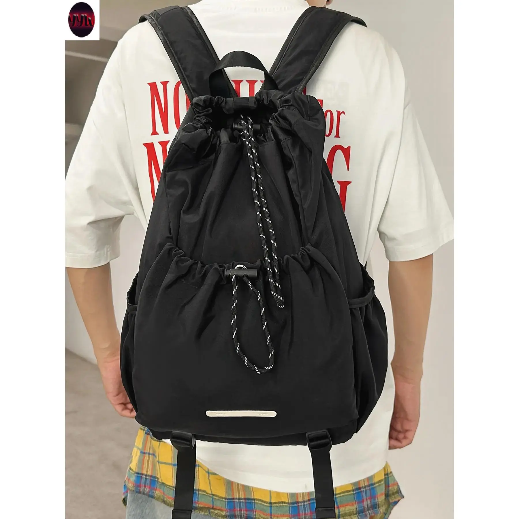 YYW1 Large capacity backpack, solid color and clean color backpack with drawstring, fashionable and versatile, casual and simple, suitable college students to go to school, campus, work, commute, travel, men's and women's backpacks, Daily Work Backpack