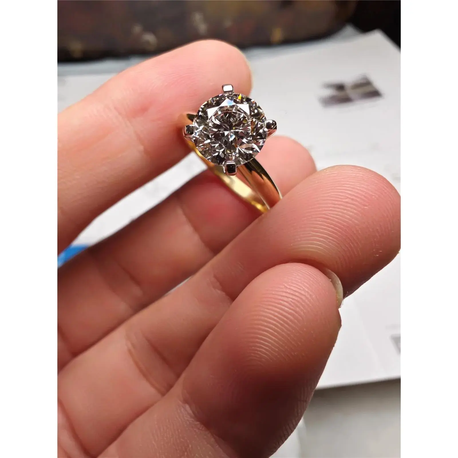 18K Gold Solid Real Gold Lab-Grown Diamond Round 2CT 4-Prong Two-Tone Women's Engagement Ring, Advanced Custom Jewelry, 10K GOLD