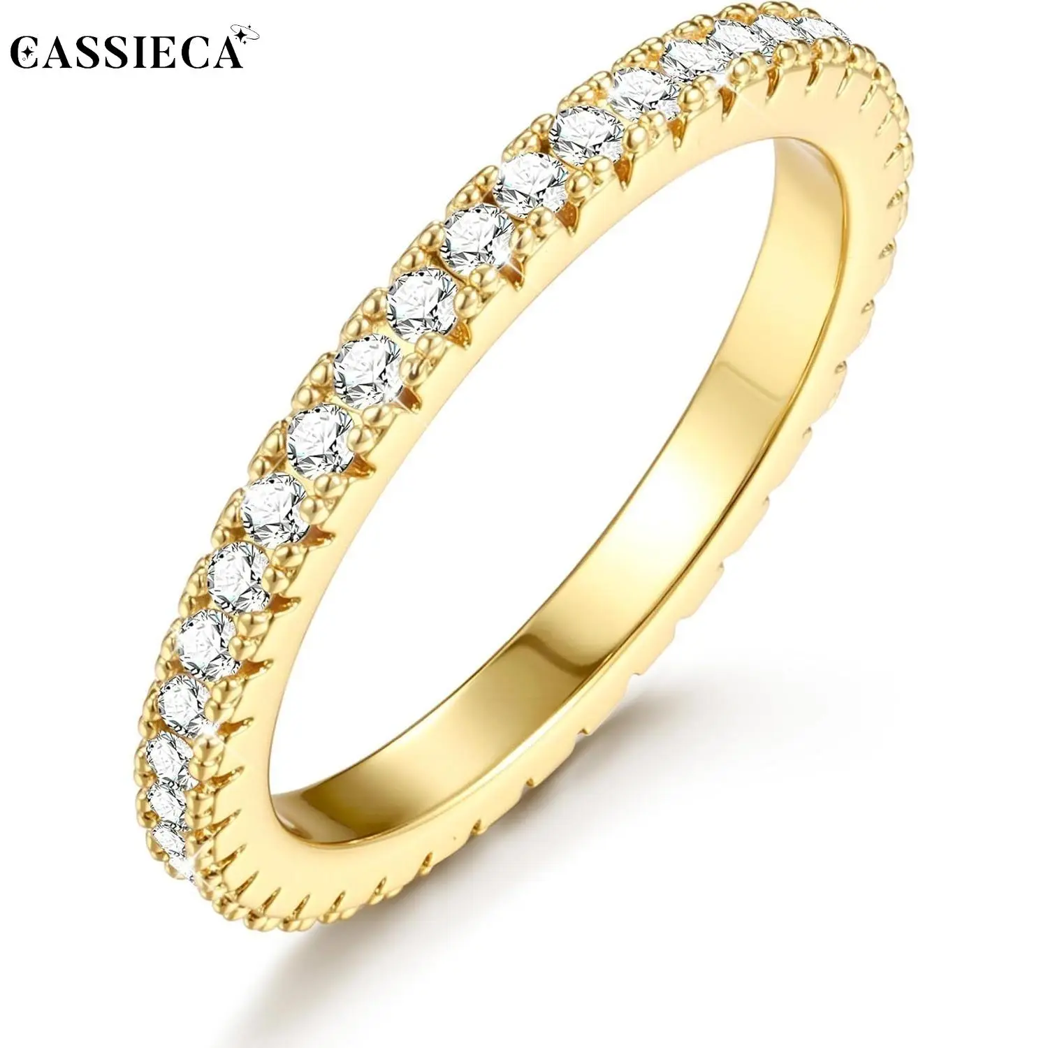 CASSIECA Wedding Bands for Women 14K Plated Gold Eternity Band Rings Stackable Cubic Zirconia Ring 2.5MM Engagement Band Ring for Women Dainty Rings No Tarnish Size 5 9 Marquisediamondring, Marriage Ring, Goldplated Sohochic