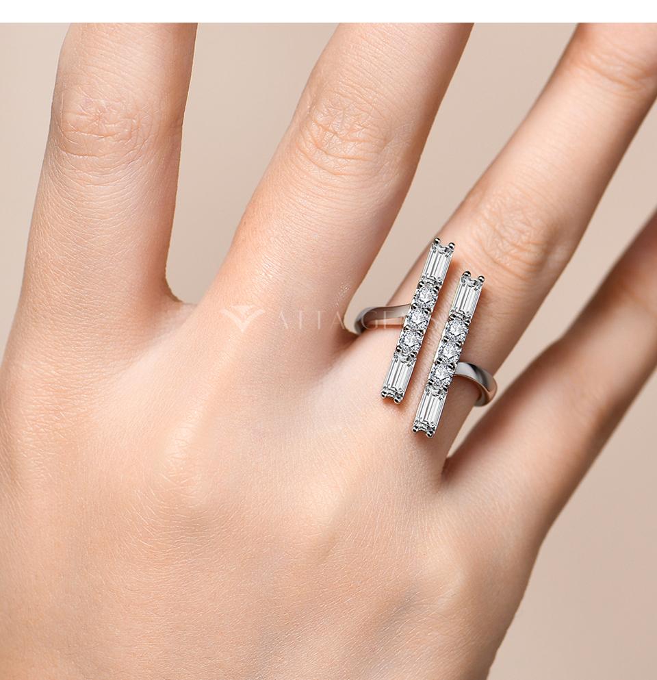 Parallel Bar Baguette Shape Synthetic Moissanite Ring D Color VVS1 for Men And Women Band Special Gift R143