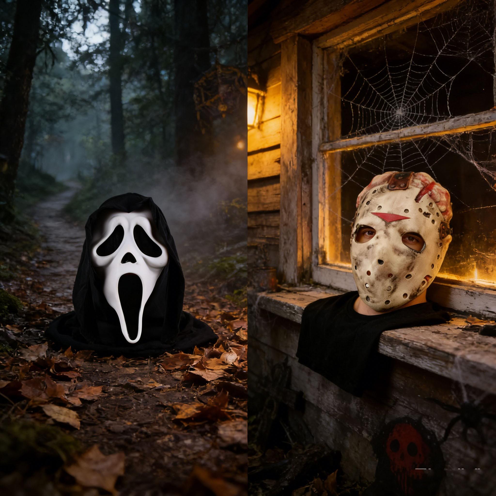 Halloween Horror Mask Set, Jason Mask + Scream Mask, Latex Cosplay Props, 2 Pieces, Perfect for Halloween Parties and Events