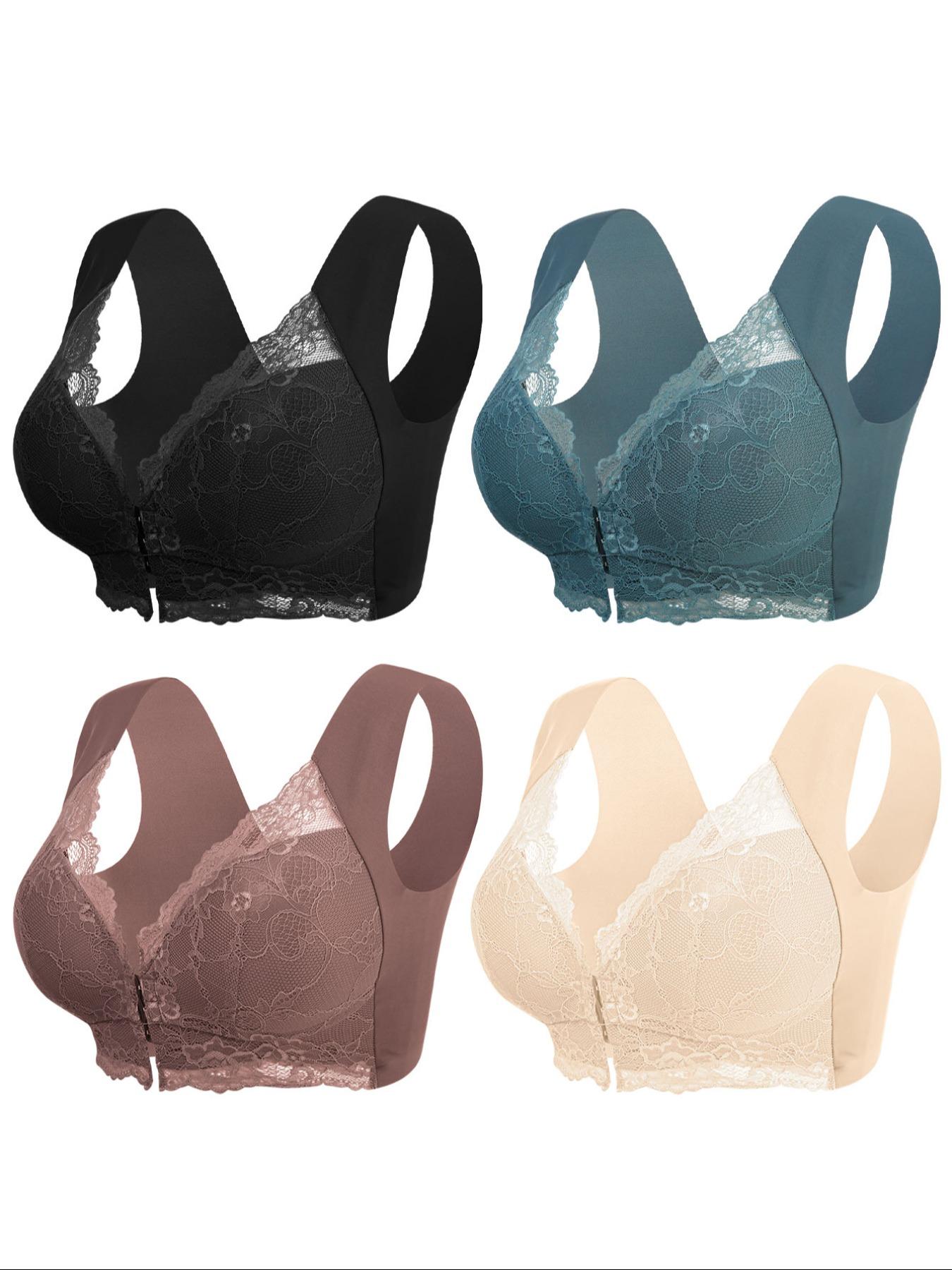 4 Pack Women's Solid Wireless Buckle Bra, Soft Comfy Breathable Basic Underwear, Medium Support, Fit, Casual Style, All Seasons Lingerie Top