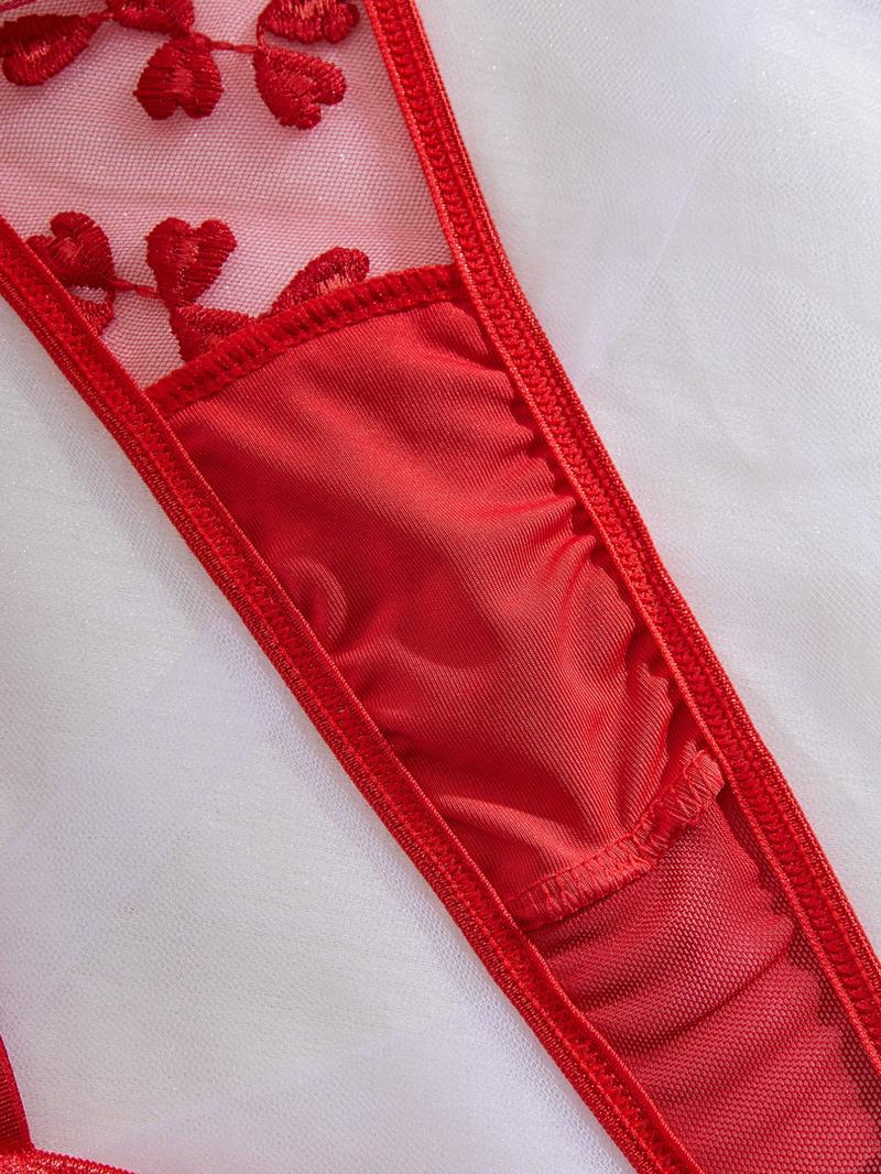 Elegant Heart Embroidered Lace Lingerie Set, Perfect Valentine's Day Gift, Sexy Underwear for Women, Trendy and Comfortable, Adjustable Bodysuit