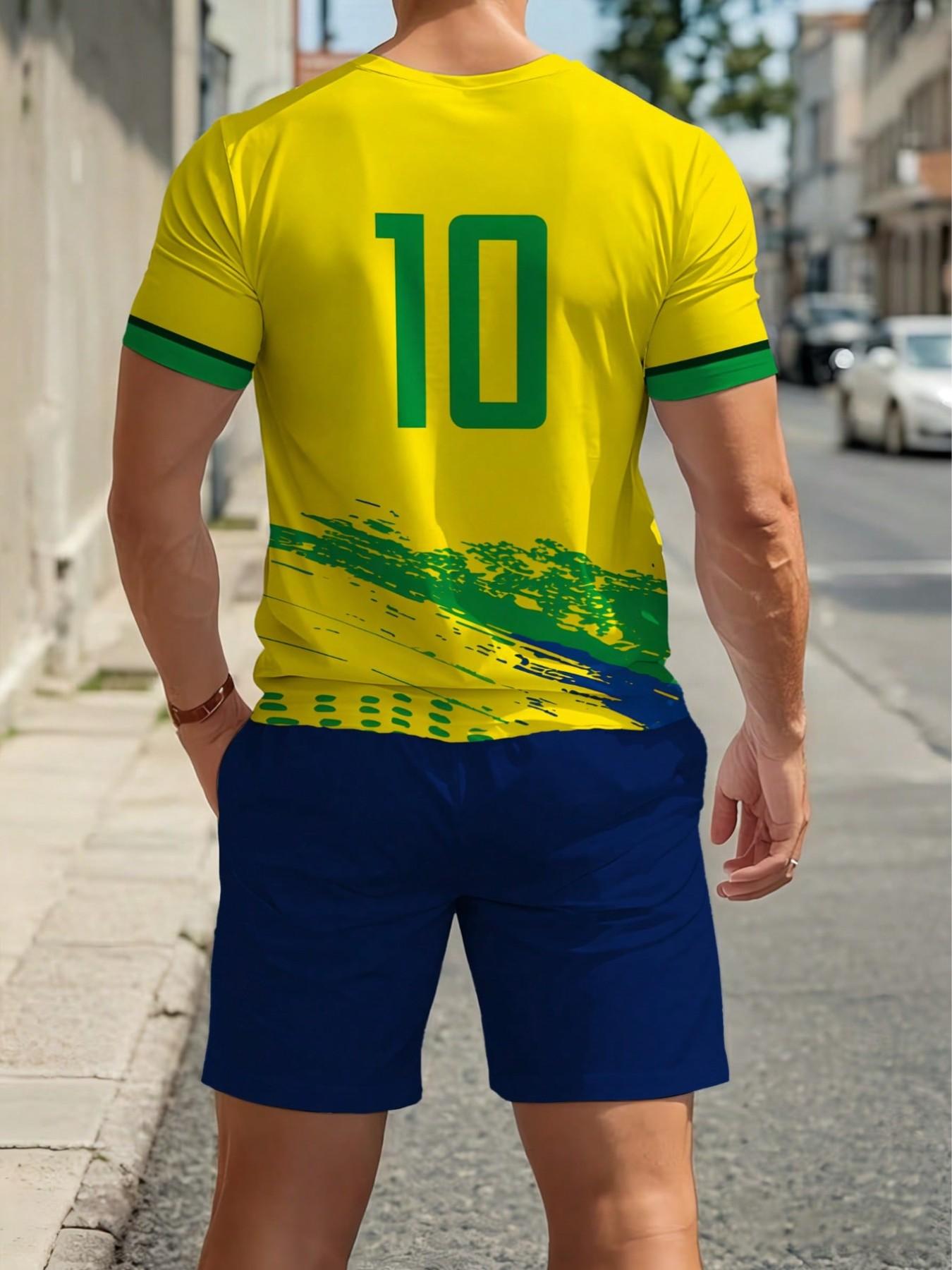 Brazil National Team #10 Soccer T-Shirt + Shorts Set, Summer Sports Wear, Essential for Fans, Perfect for Watching Matches and Casual Wear