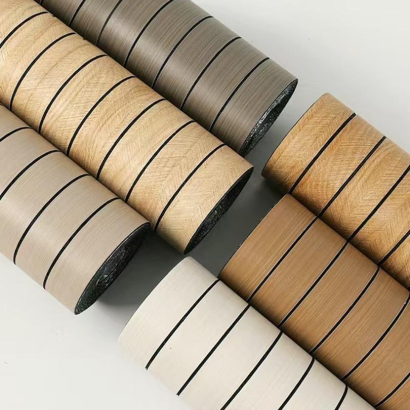 1 Roll Wood Grain Striped Wall Sticker | Thickened 3D Textured Self-Adhesive Wallpaper, Waterproof for TV Background, Bedroom, Living Room & Ceiling | Cuttable Easy-to-Stick Faux Wood Panel, Moisture-Proof