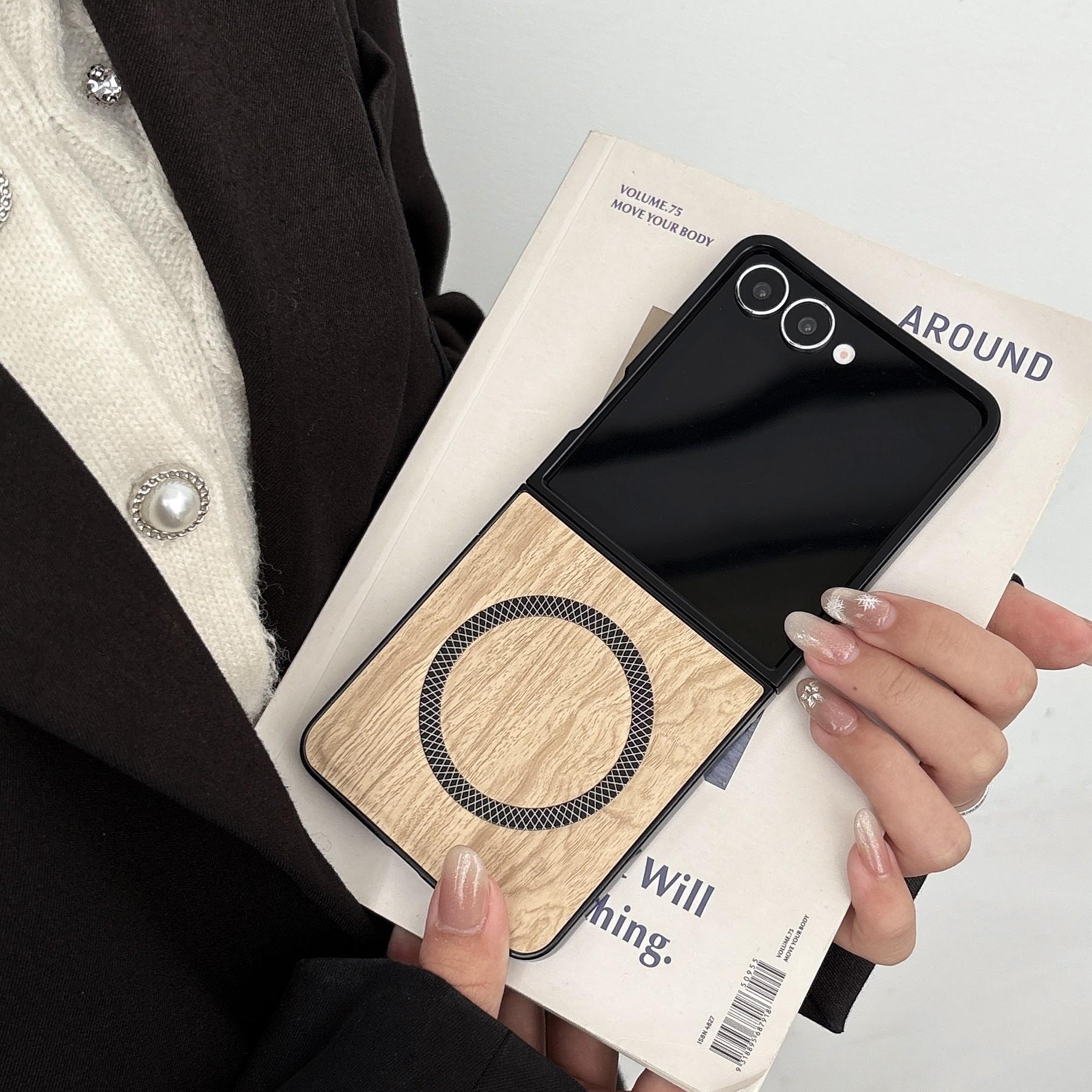 Samsung Galaxy Z Flip7/flip6/flip5 Case, Wood Grain Magnetic Wireless Charging, Unique Design Phone Cover for Men and Women