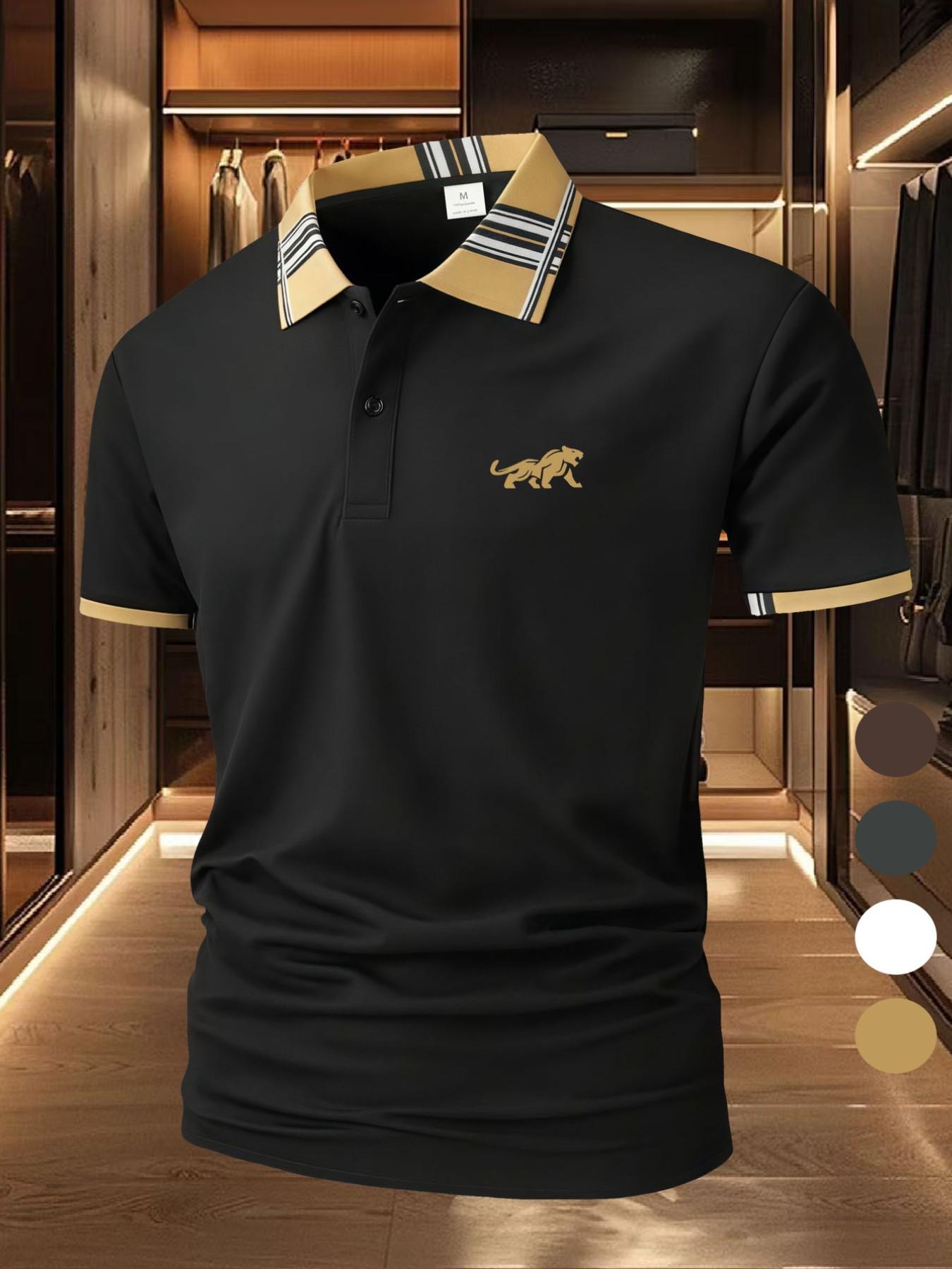 Mighty Lion [Golf Style] Men's Professional Polyester Polo Shirt Sports and Leisure Stylish Comfortable Classic Short Sleeve Men's Wear resistant and Durable Multi color In