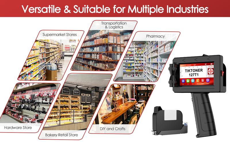 Handheld Inkjet Printer, 0.5 Inch Nozzle, Portable Inkjet Printer Gun for Text QRCode Barcode Production Date Time Logo Batch Number Print on Metal Wood Glass Cloth Carton Plastic