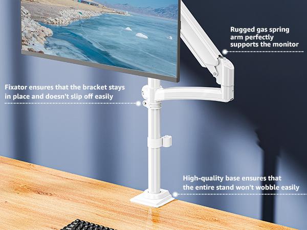 MOUNTUP Single Monitor Arm Holds 4.4-22lbs, Monitor Stand for Desk, Height Adjustable Monitors Mount for 32 27 24 22inch, Full-Motion Monitors Desk Mount with C-Clamp＆Grommet Base, MU6015W