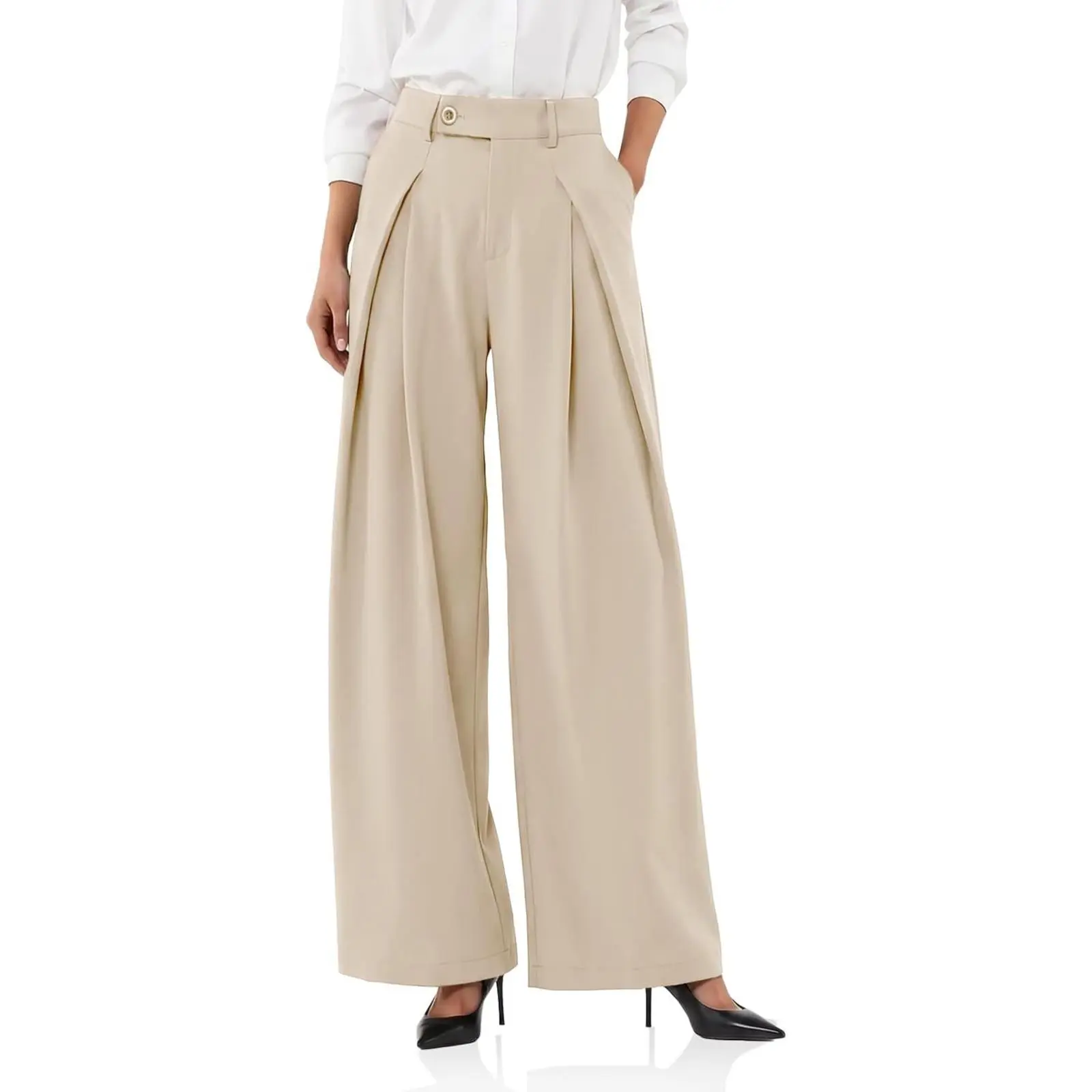 Cicy Bell Womens Wide Leg Dressy Pants Pleated High Waisted Trousers | Wear To Work, Casual Trendy, Loose Fit, Casual Business, Work Office Slacks, Baggy Trousers With Pockets
