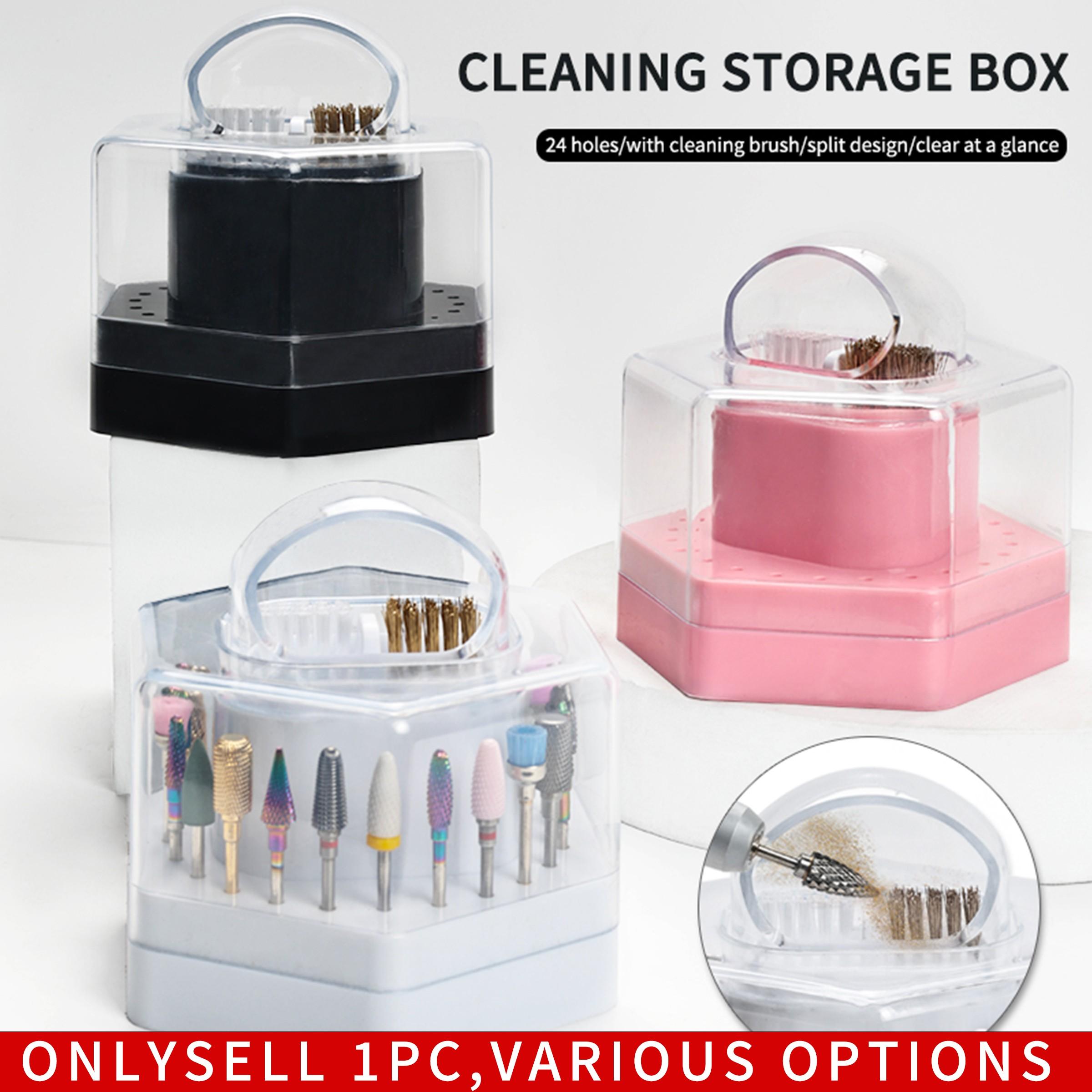 24-Hole Nail Art Drill Cleaning Storage Box with Brush & Grinding Head Holder - Heavy-Duty Acrylic Organizer with 24 Holes, Ideal for Professional & Home Use, 24 Holes Nail Drill Bits Organizer