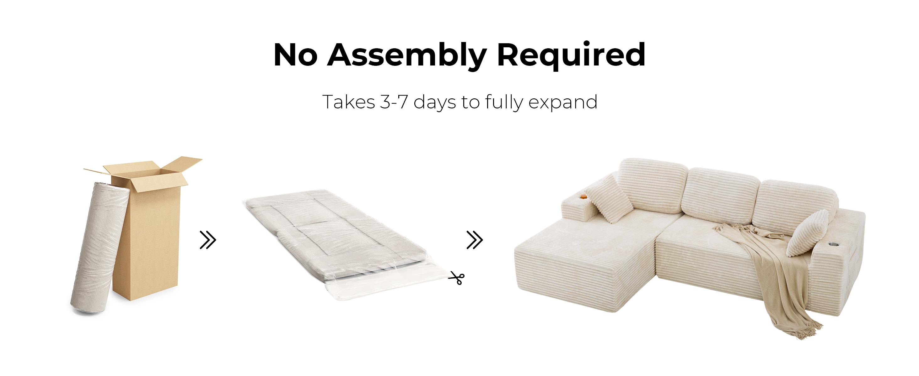 LIKIMIO 49" Oversized Chaise Lounge Sofa Bed with 2 Cup Holders & Storage Pocket - Plush Corduroy Upholstered, No Assembly Cloud Couch for Living Room, Bedroom, or Reading Nook