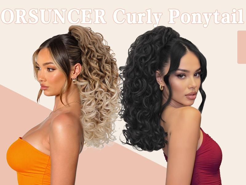 ORSUNCER Ponytail Extension 18 Inch Claw Clip Ponytail Extension Soft Curly Clip on Ponytails for Women Hair Extensions Natural Synthetic Layered Ponytails Easy To Go for Summer Looking