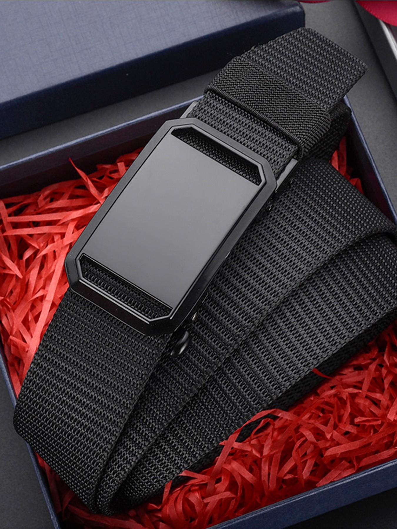 Men's Elastic Nylon Belt, Adjustable Auto-Snap Buckle, Quick-Release Tactical Waistband, Ideal for Jeans and Work Pants, Casual Wear