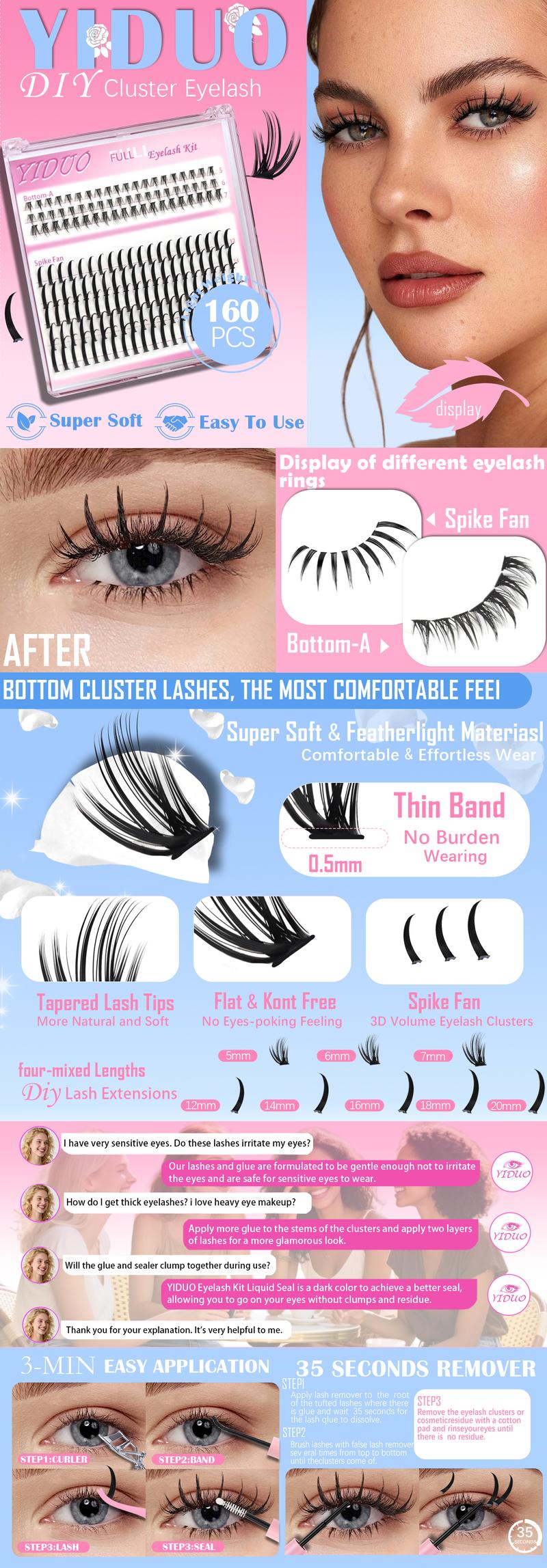 YIDUO Lash Clusters and Bottom Lashes Wispy Eyelash Clusters D Cluster Eyelash Extensions Spike Individual Eyelashes Spikes Lash Clusters (5-6-7mm, 12-14-16-18-20mm)