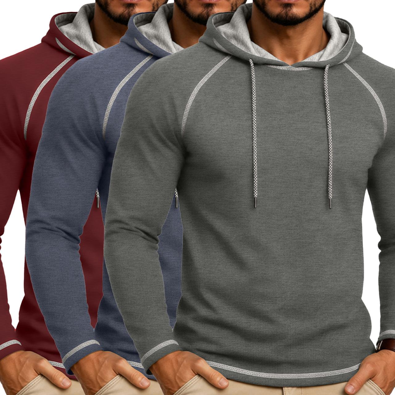 Men's Casual Pullover Hoodies - 2/3 Pack Menswear Sweatshirts, Plain Long-Sleeve Relaxed Cut Polyester Blend Tops with Hood Detail for Casual Wear, Simple Look Daily Use Men's Casual Pullover Hoodies - 2/3 Pack Menswear Sweatshirts, Plain Long-Sleeve Relaxed Cut Polyester Blend Tops with Hood Detail for Casual Wear, Simple Look Daily Use