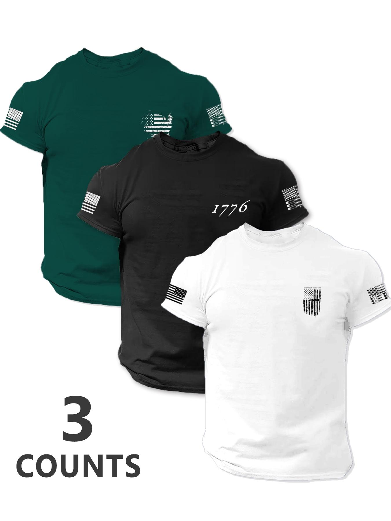 Men's American Flag Print Athletic Letter Print Short Sleeve Tee, Regular Fit Casual Comfy Round Neck T-shirt for Summer, Men's Top for Daily Wear