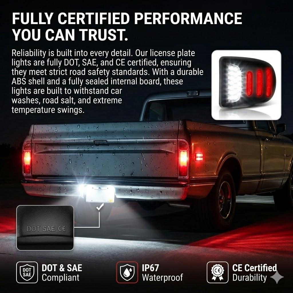 LED License Plate Light Assembly for Chevy Silverado GMC Sierra 1500 2500 3500 Tahoe Suburban Yukon Escalade,2PCS with Red OLED Neon Tube 6000K White Tag Lights Replacement Plug and Play