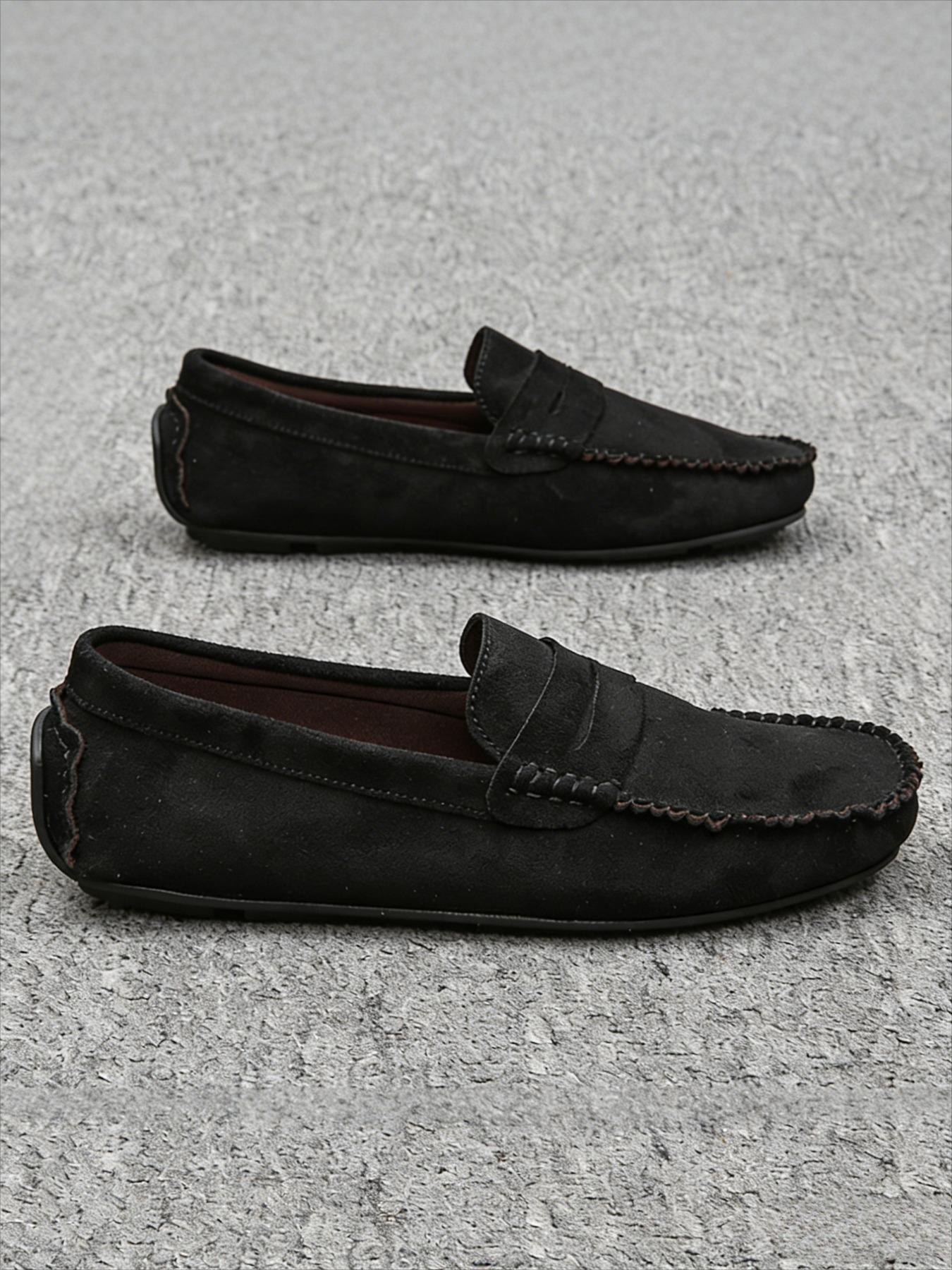 2026 Four-Season Minimalist Fashion Solid-Color Loafers Men's Casual Shoes Comfortable Elegant Suede Flat-Heel Slip-On Loafers, Moccasins, Casual Business Shoes, Suitable for Formal Occasions and Casual Wear