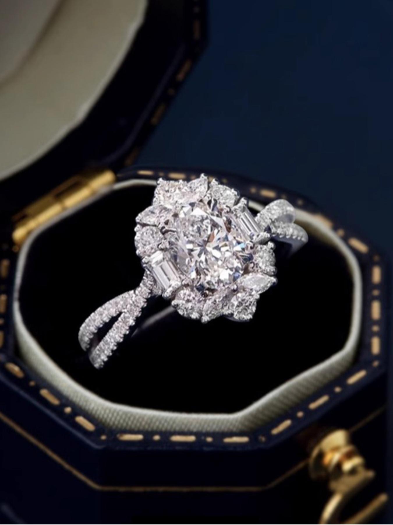 S925 Sterling Silver Elegant Oval Shaped Rhinestone Ring, Fashion Promise Ring for Women & Girls, Trendy All-match & Exquisite Clean Girl Jewelry for Birthday Gift, Solitaire Engagement Ring with Box, Bridal Engagement Ring, Wedding Engagement Ring