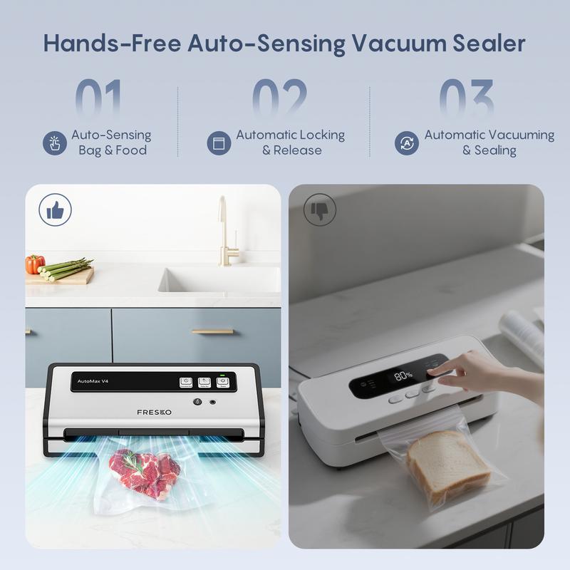 FRESKO AutoMax V4 Mason Jar Vacuum Sealer Machine, Automatic Food Sealer with Double Heat Seal, Includes Bags & Accessory Set