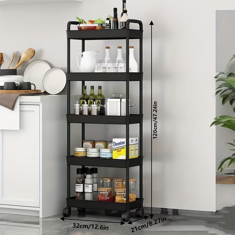 Five-Layer Durable Cart with Wheels, Space-Saving Vertical Storage Rack, Easy Install Multi-Functional Open Storage System