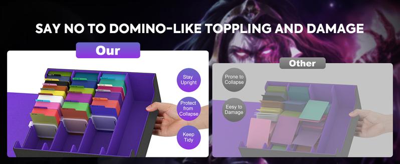 MoKo Trading Card Storage Box, 3000+ MTG Deck Box with 24 Colorful Dividers & 4 Card Supporters, Commander Card Deck Case Fits for Magic Game Cards, YugiOh, TCG, PTG and Sport Cards, Black Purple Holiday Vibes Collectible Dice Tray