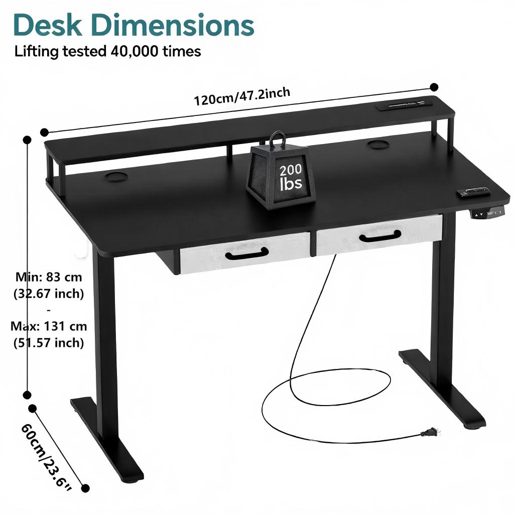 MUSEN Standing Desk with Drawers & Power Outlets, Electric Standing Desk with Monitor Stand, Adjustable Height, Ergonomic Adjustable Desk with Memory Preset, Computer Desk Stand Up Desk, Suitable for Home Office
