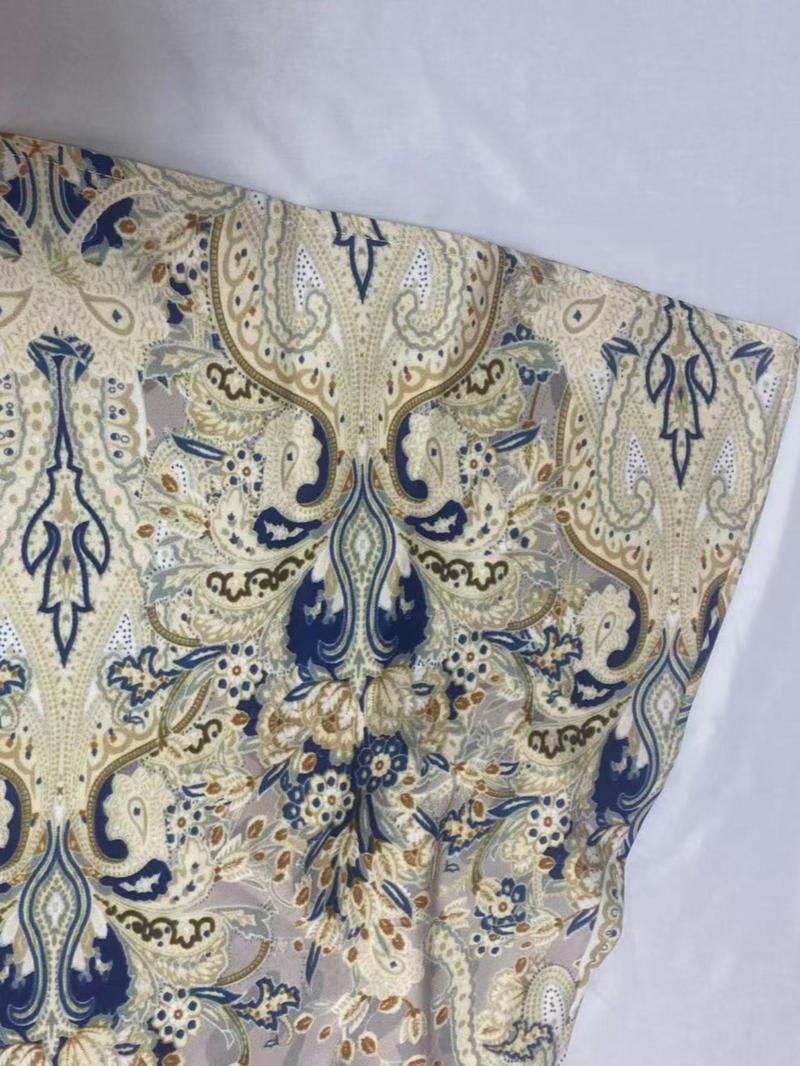 Women's Ethnic Pattern Faux Pearl Decor Long Dress, Boho Long Sleeve Round Neck Dress for Vacation Holiday Wedding Guest, Ladies Muslim Clothing for All Seasons