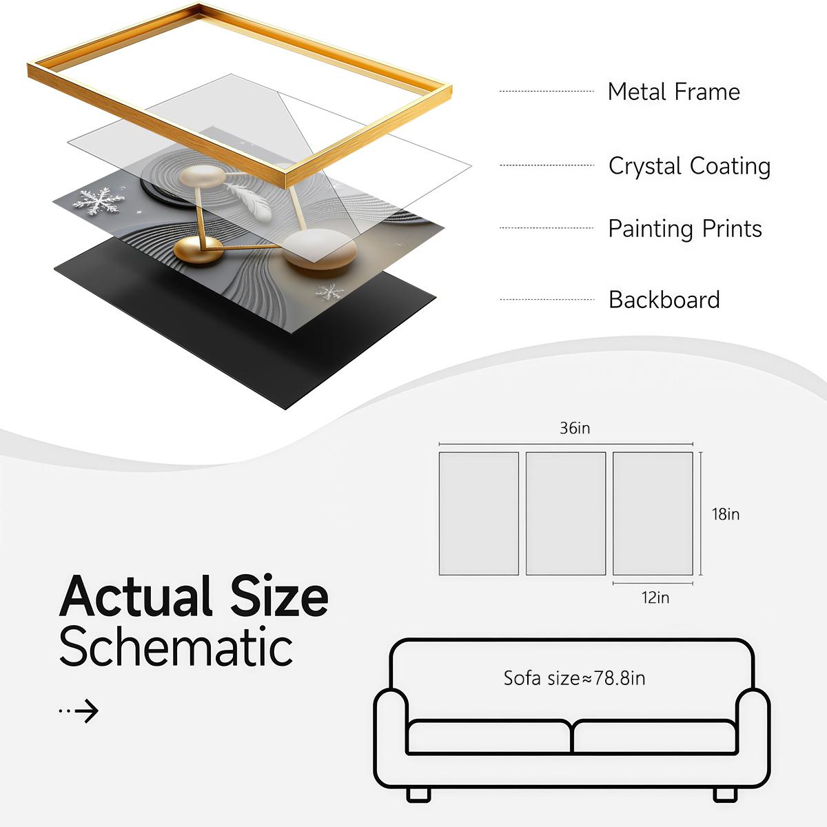 3 Counts Aluminum Alloy Framed Painting, Abstract Geometric Gold Feather Art Pictures, Home Decoration For Living Room, Bedroom, Office, Restaurant, Hallway Wall Decor, Odorless Print Artwork, Luxury Perfect Gift For Friends And Family