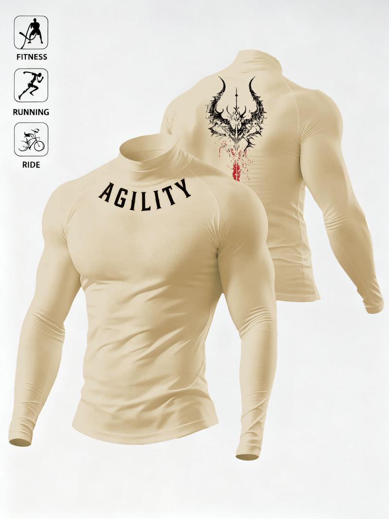 Men's Casual Breathable Fitted Long Sleeve Sports T-Shirt, Compression Top with Turtle Neck Design, Fitness Long Sleeve Shirt, Gym Athletic Clothes