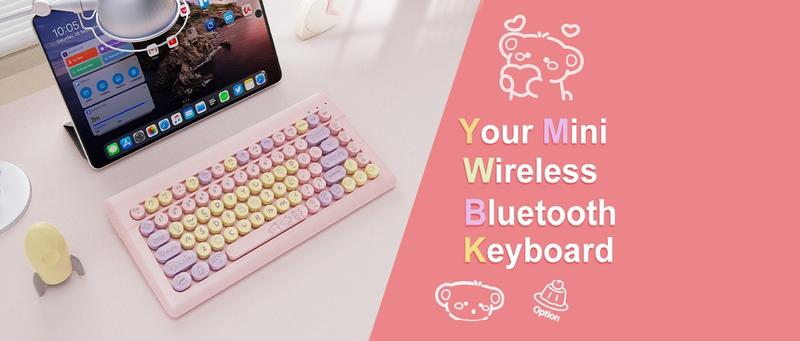 Wireless Bluetooth Keyboard for Mac, iPad, iPhone, PC, and Android—Connect Up to 3 Devices, Portable 84-Key Retro Typewriter Style, Light Blue