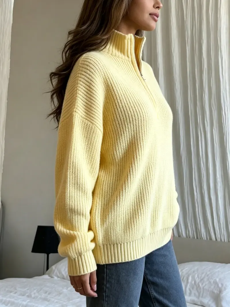 Cream knit sweater close-up