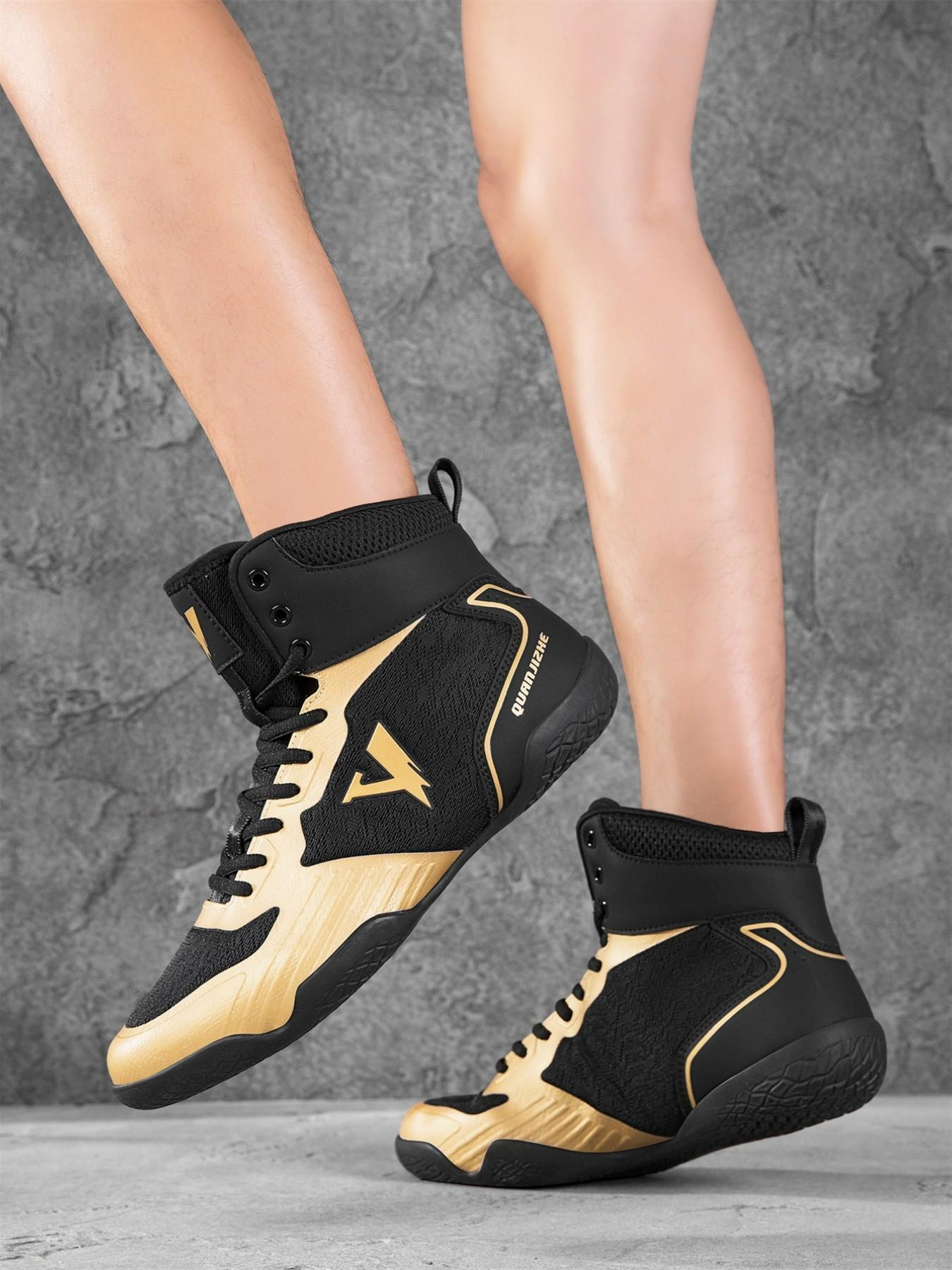 Men's Competition-Level Wrestling Training Shoes, High-Top Muay Thai Boxing Training Shoes, Sports Athletic Shoes, Ankle Reinforcement, Anti-Slip Grip Tread, Suitable for Professional Wrestlers and Combat Sports Enthusiasts, Sports Footwear