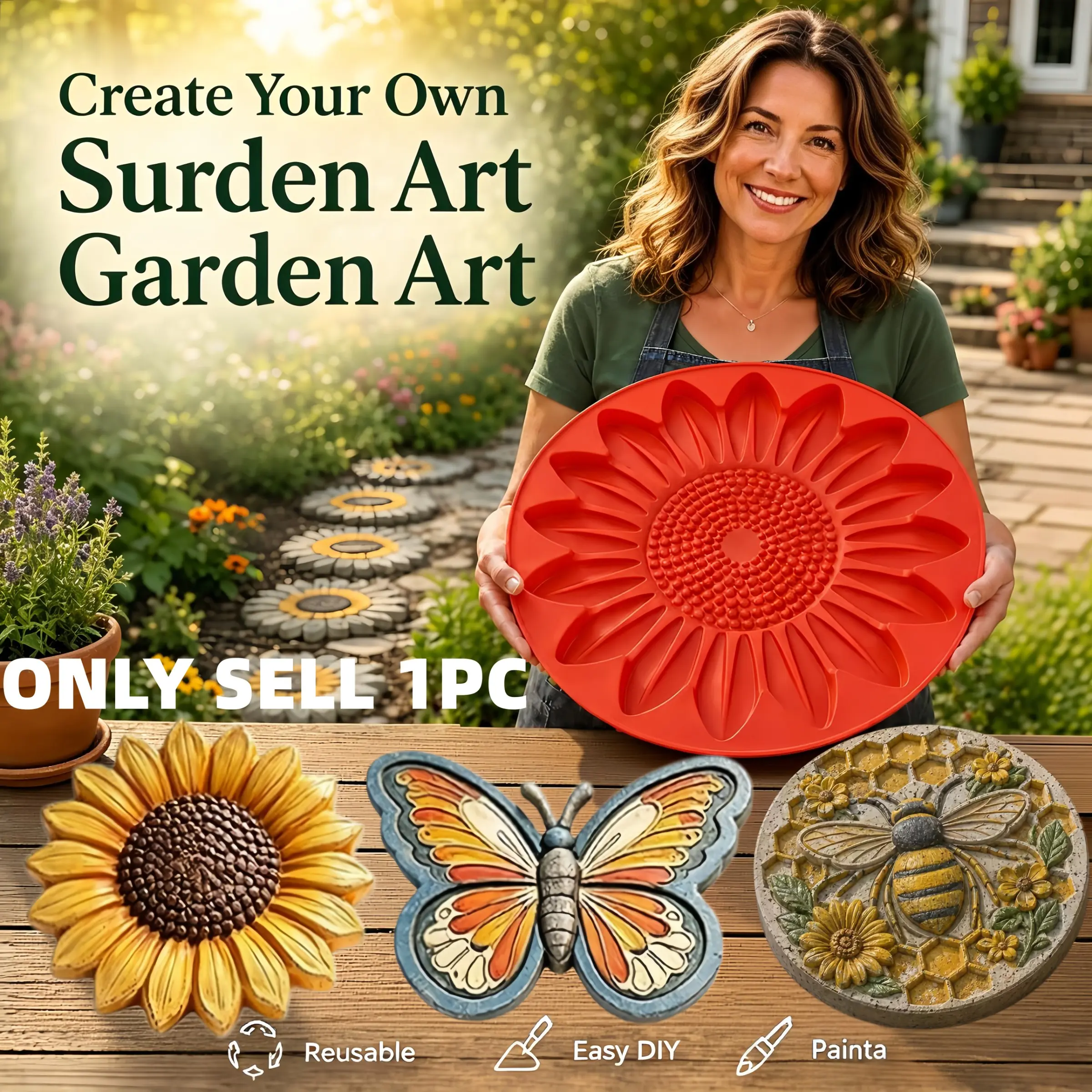 Reusable Sunflower Pedestal Mold, DIY Round Pedestal Mold, 15 Inch Cement Mold, Christmas Halloween Decor, Garden Walkway