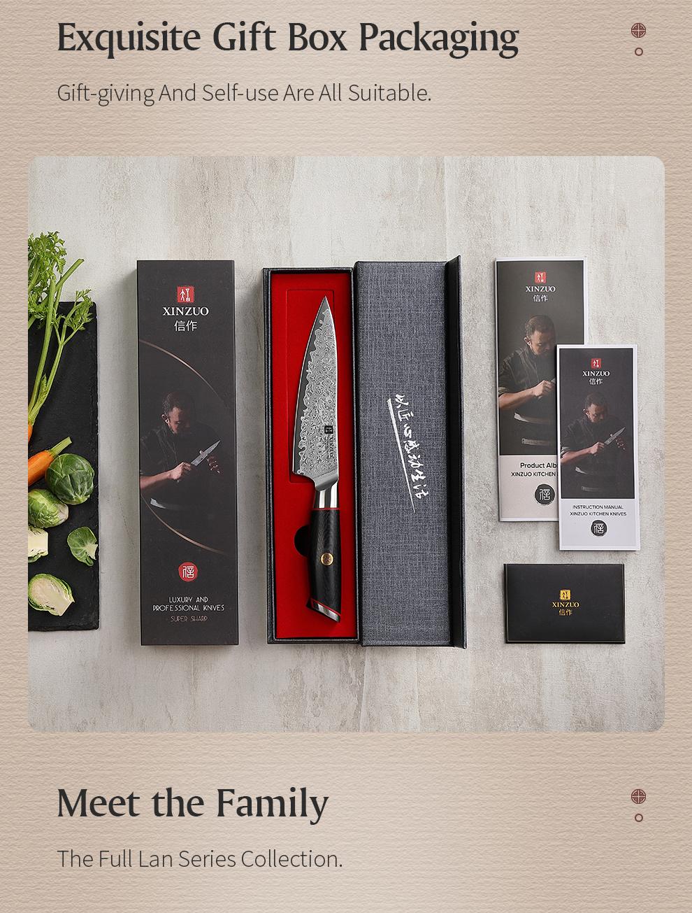 XINZUO Professional 5.3 Utility Knife, 67 Layers Damascus Steel Kitchen Knife, Hardness 60±2HRC, Carbon Fiber Pattern G10 Handle, Kitchen Cutlery for Home Use
