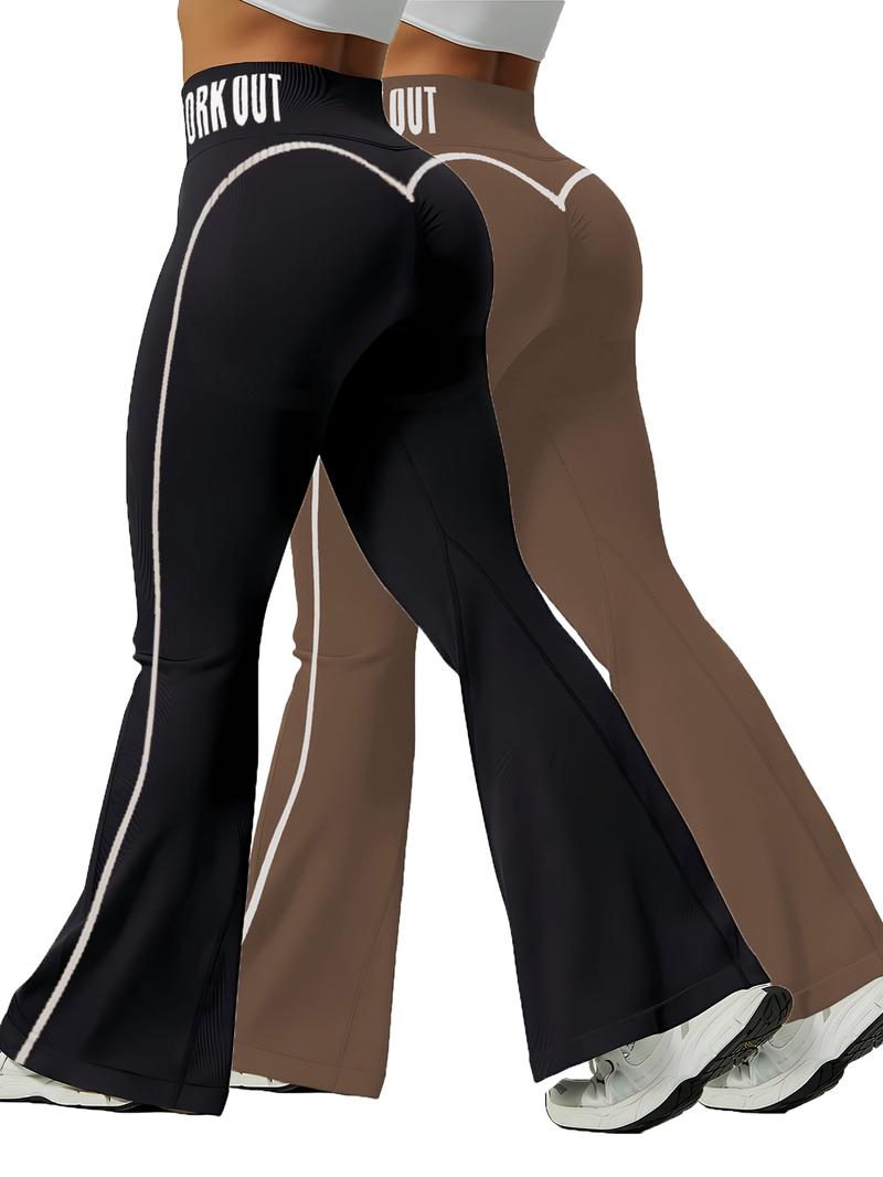 Women's Fall Winter Two-Piece Set Colorblock Letter Fitness Bell Bottom High Waisted Tight Yoga Pants High Waist Leggings Women's Fall Winter Two-Piece Set Colorblock Letter Fitness Bell Bottom High Waisted Tight Yoga Pants High Waist Leggings