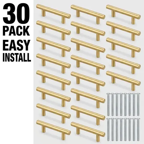 30pack Modern Brushed Stainless Steel Cabinet Door Handles and Drawer Pulls, Durable Metal Hardware, Easy Installation, Screw, Cabinets Handles