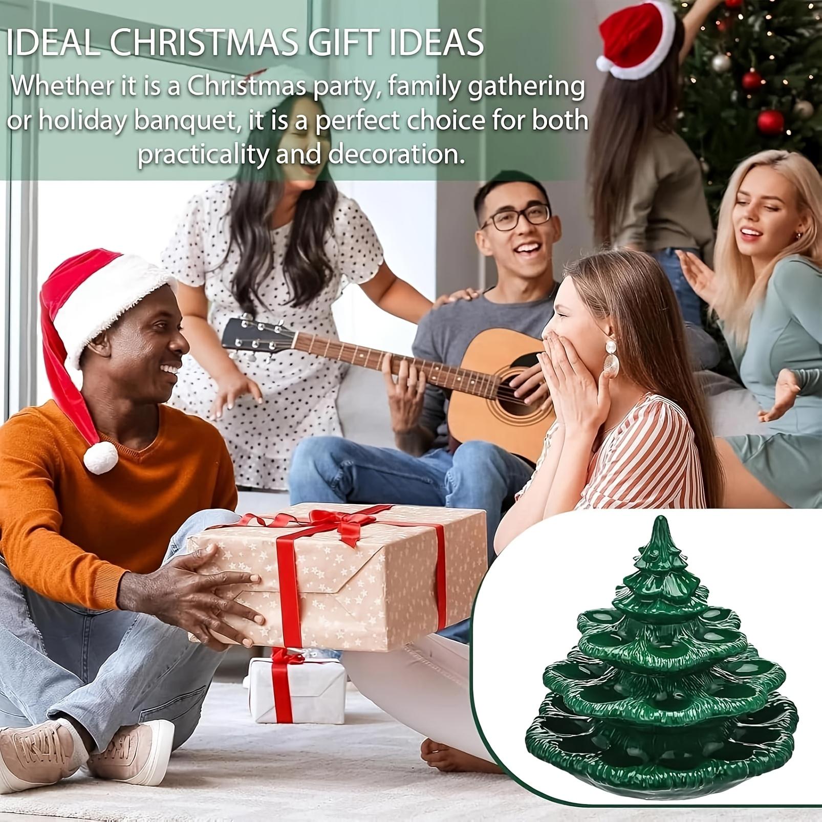 Ceramic Platter Shaped Like a Christmas Tree for Serving Deviled Eggs, Featuring a Reusable Oval Tray with a Lid, Designed in a Green Plant Style, And Includes Three Tiers for Presentation. (Non- Contact)