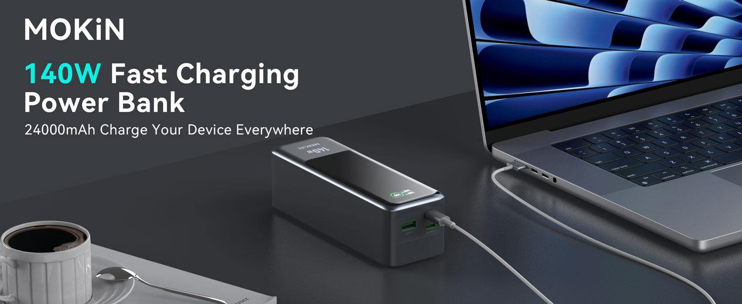 MOKiN Fast Charging Power Bank For Laptop | 24000mAh 140W Type-c USB ports