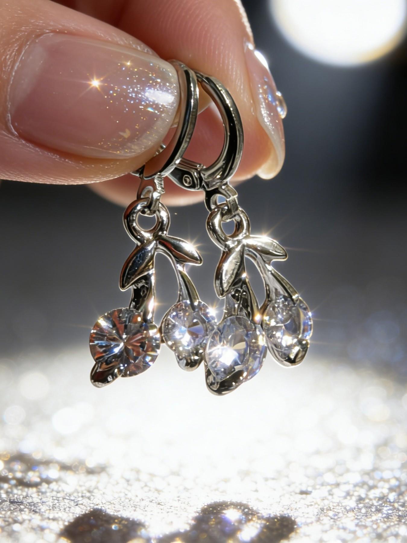 1 pair of sparkling cherry earrings, a fashionable and elegant versatile accessory, perfect for ladies' party wear