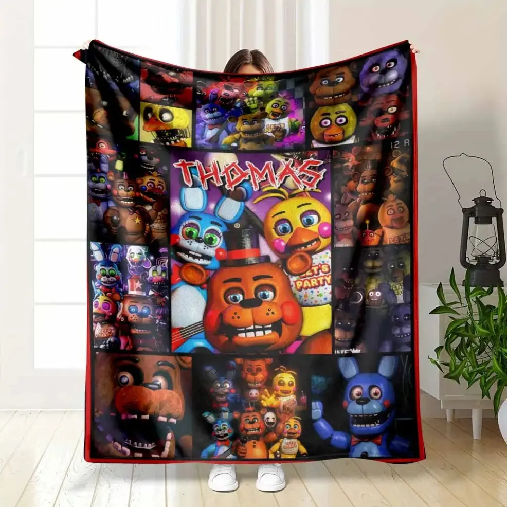 Five Nights at Freddy's Blanket, Horror Survival Game FNAF Toy Freddy Bonnie Chica Mangle Withered Animatronics Collage Print, Gamer Art Soft Warm Fuzzy Throw, Perfect for Gamer Room Bedroom Dorm, Baby Blankets and Adult Blankets, Gift for Kids, All‑Seaso