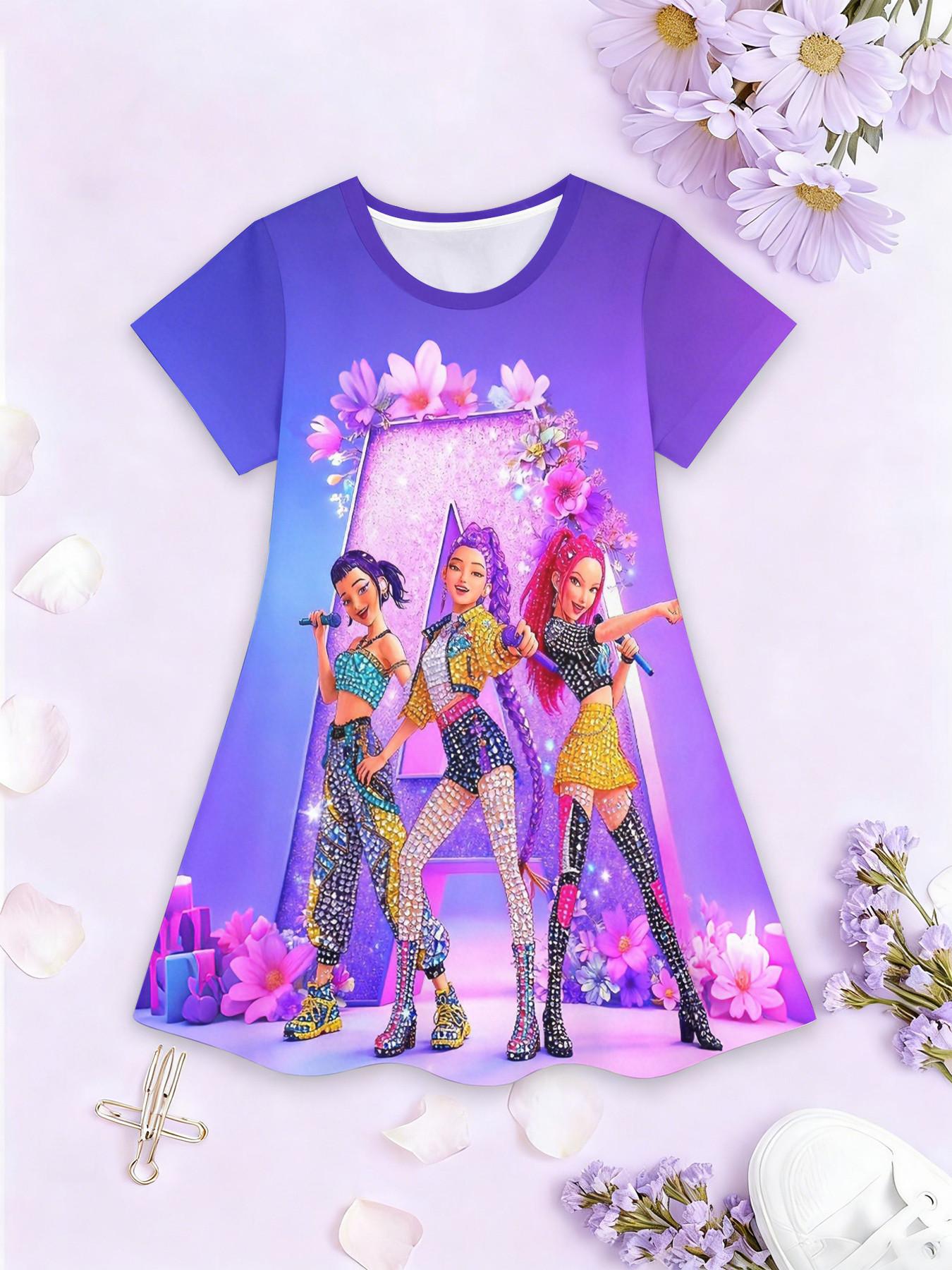 Girls' 3D Dress Base Kpop Girl Group City Note Full Print, Perfect for Parties, Festive Gifts, Birthday Presents