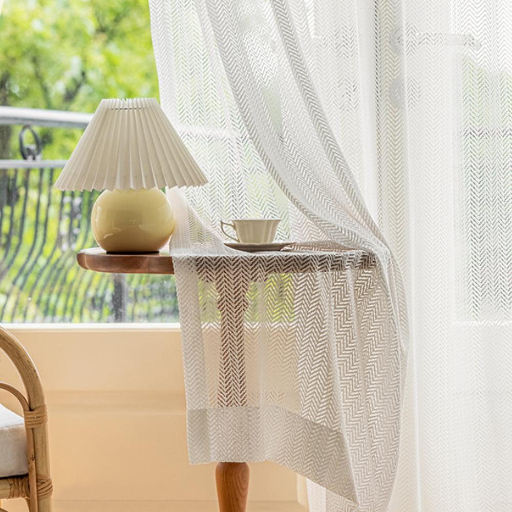 1pc Linen Style Korean Thick Herringbone Cotton Hemp Window Curtain, Vintage Living Room Bedroom Dormitory Light-Filtering Drape, Home Decoration Curtain
