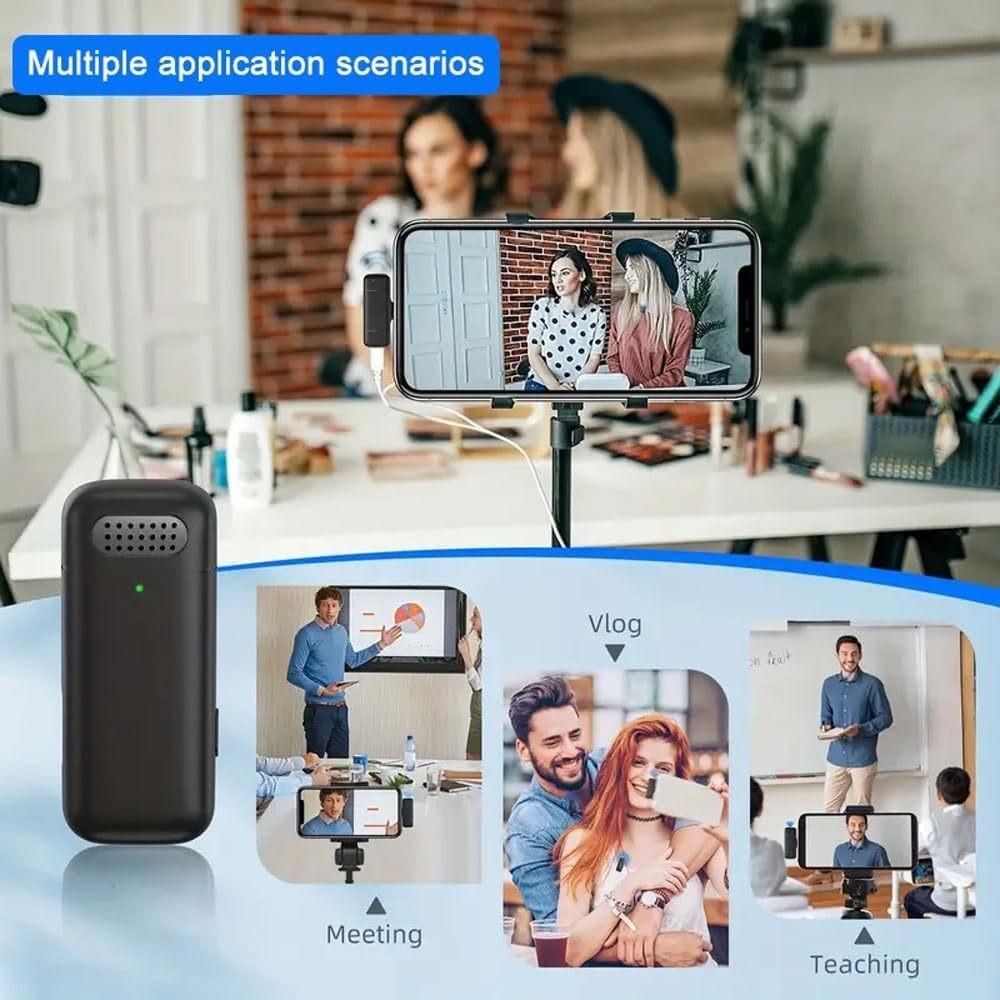 Professional Wireless Lapel Microphone Set (2 Pieces), Compatible with iPhone iPad Android Devices, Noise Reduction, Plug-And-Play, Ideal for Video Recording