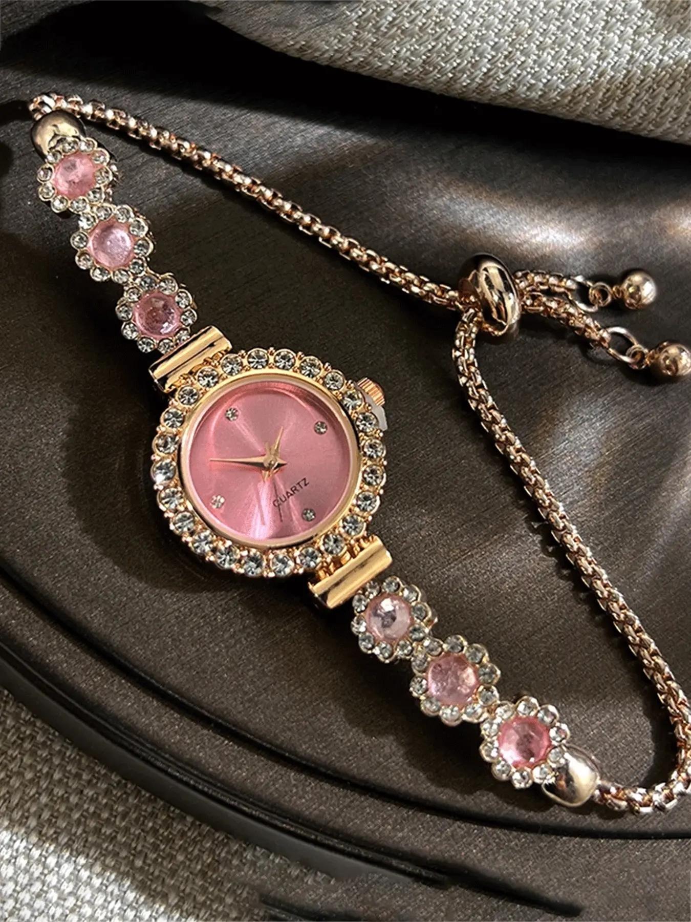 Lazy free pull-out women's bracelet, women's watch, fashionable color inlaid with diamonds, fashionable temperament quartz watch